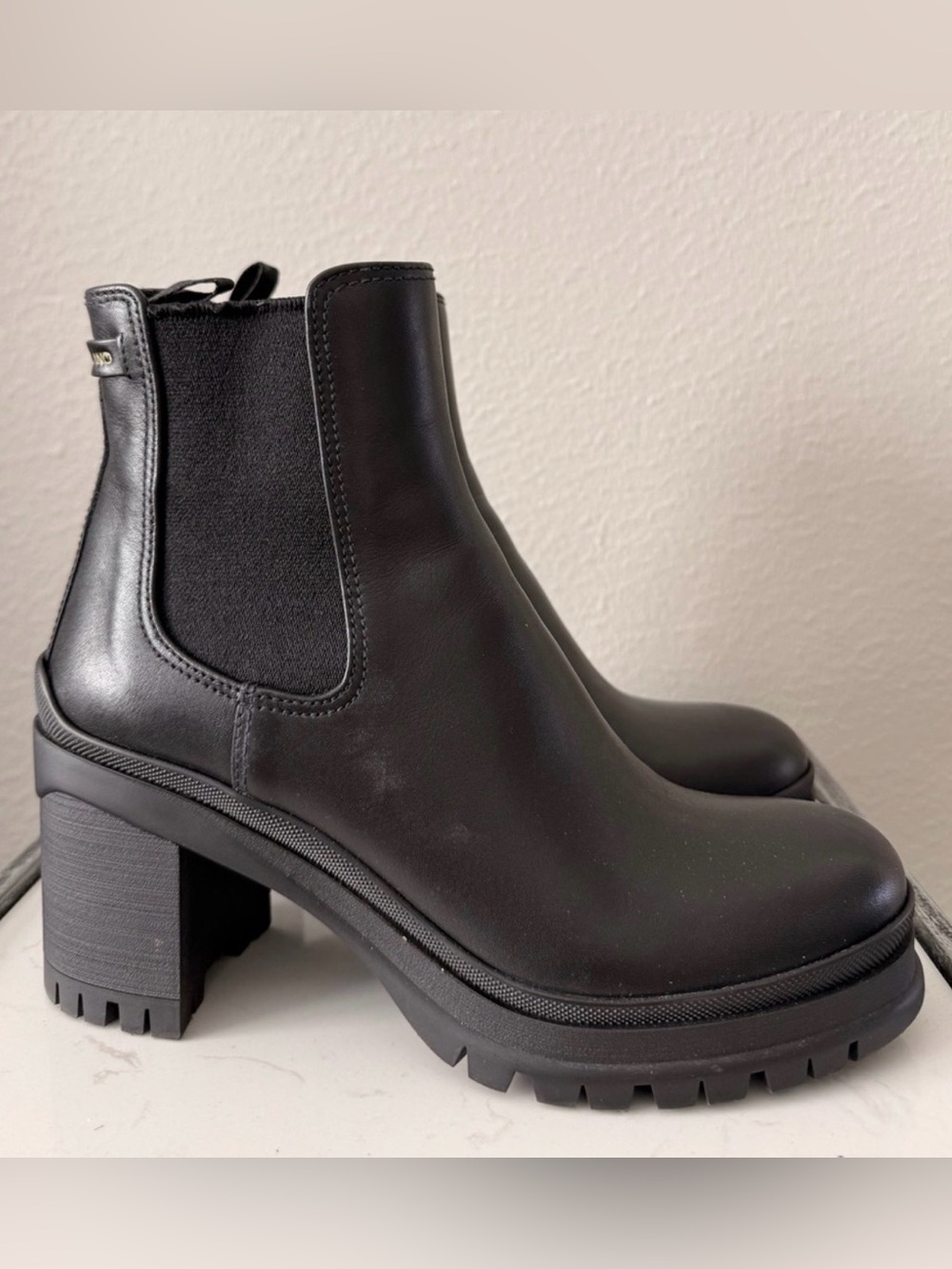 Prada Black Montana Chelsea Lug Heel Ankle Boots